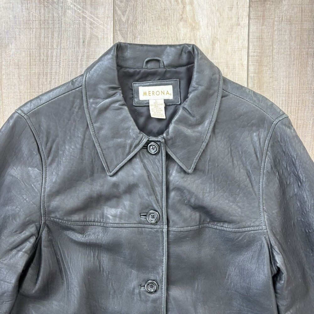 Vtg Womens Black Soft Leather Jacket Size L 90s Y2K Minimalist Soft Grunge Emo - Picture 4 of 16